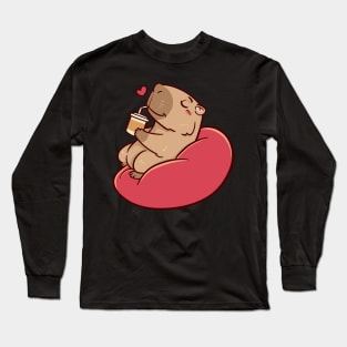 Cute capybara chilling and drinking coffee Long Sleeve T-Shirt